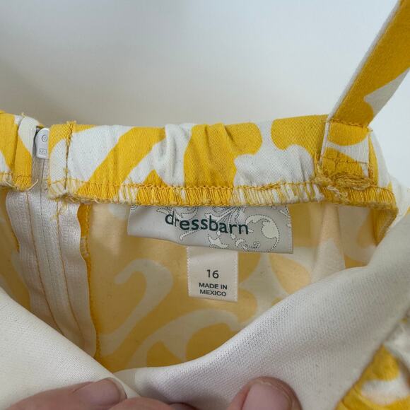 Vintage Dressbarn Yellow Milkmaid Print Sundress Tie Waist Cotton Summer Size 16 - Picture 6 of 9